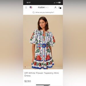 FARM Rio Off White Flower Tapestry Mini Dress - NWT